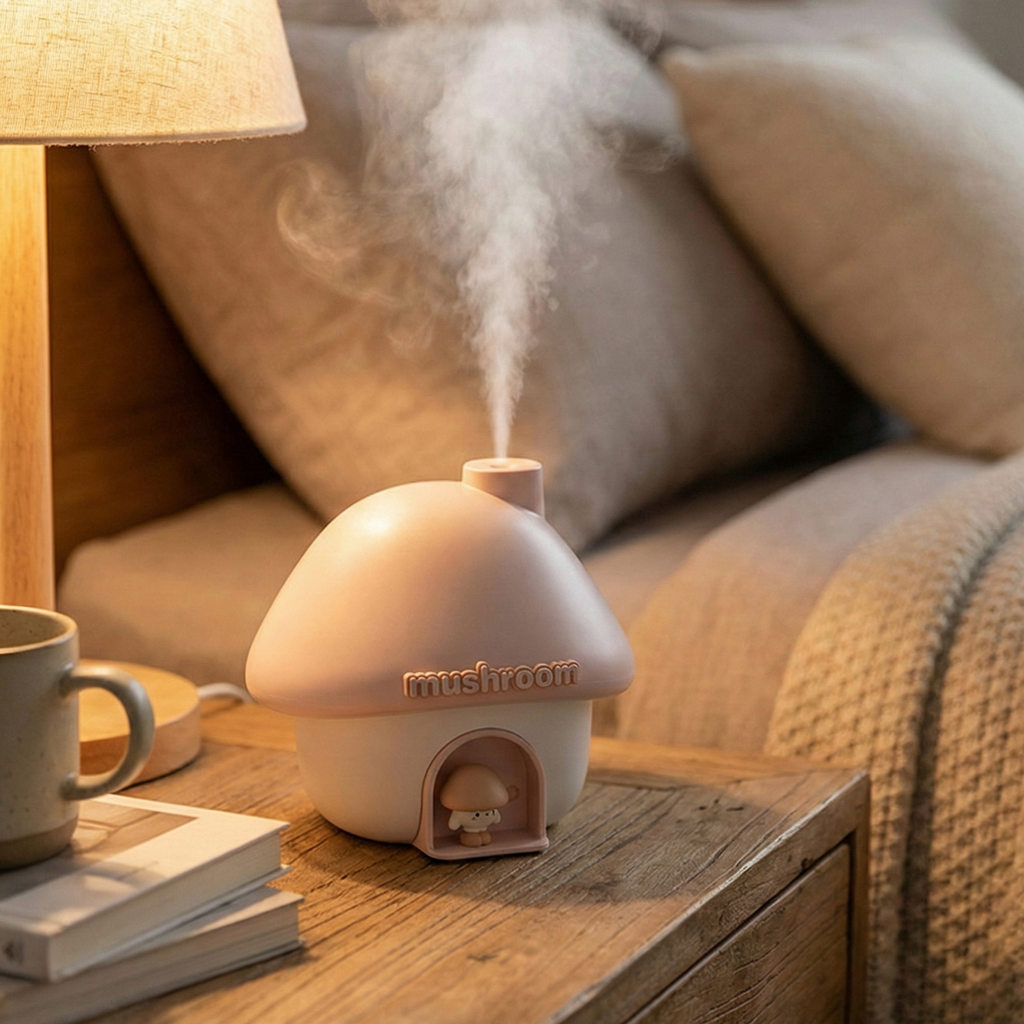 Mushroom House LED Humidifier & Aroma Diffuser – 7-Color Ambient Light